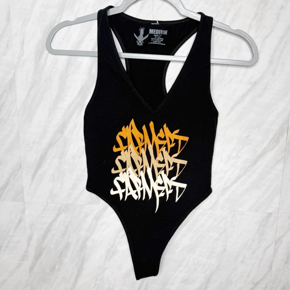 Farmers Market Hawaii Black and Orange Bodysuit Top